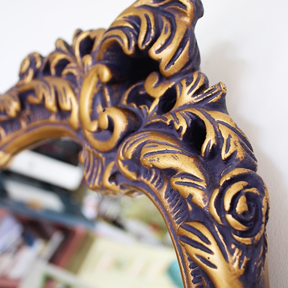 Victorian Mirror Antiqued using a custom made purple on gold.